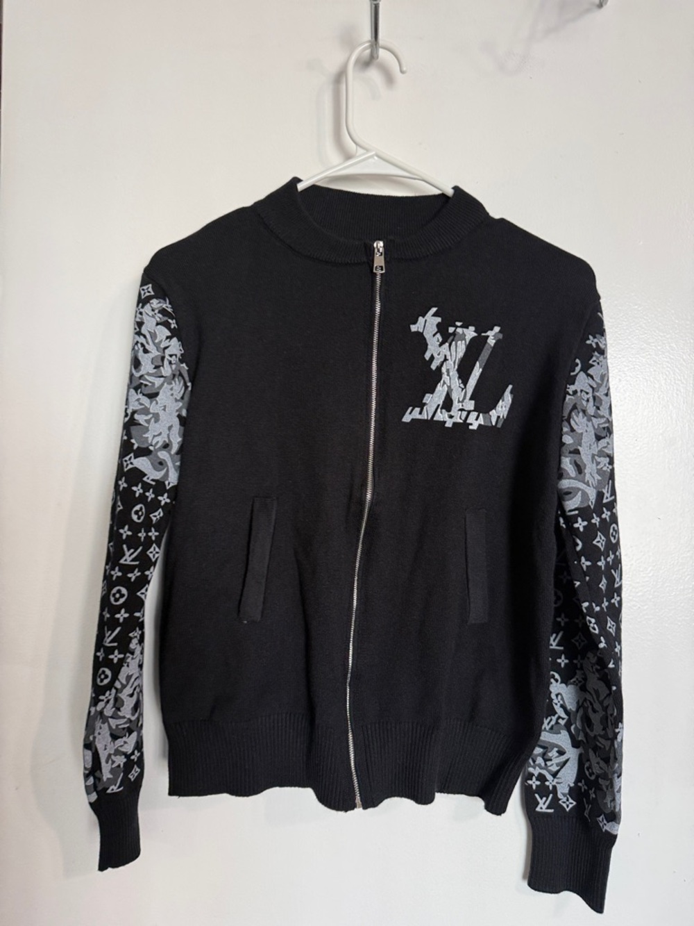 Black and Gray Logo Zip Knit Jacket
